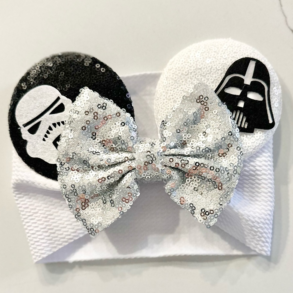 Baby girl Mouse ears Star wars headband white storm trooper & black darth vader.